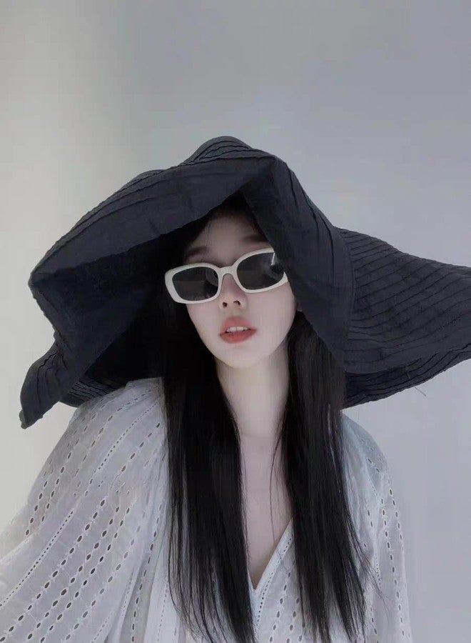Tinkeep Oversized Sun Hats for Women Extra Large Wide Brim Beach Hat Foldable Roll up Floppy (Black) - Image 4